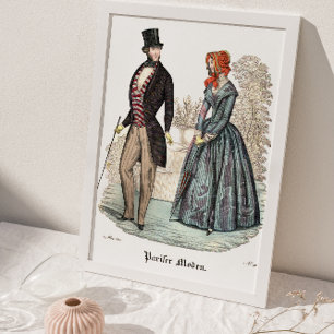 Biedermeier Couple i Garden Vintage Mode Plate Poster