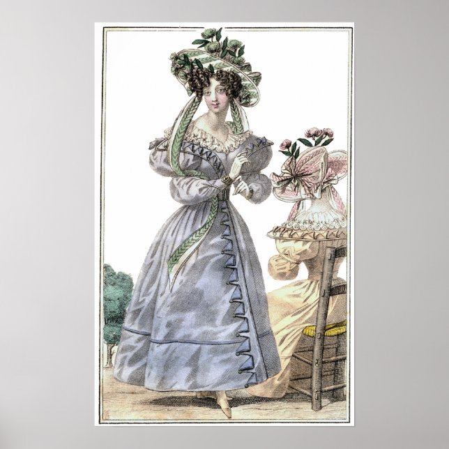 Biedermeier Mode Print 1835 Dam på hattar Poster (Framsidan)