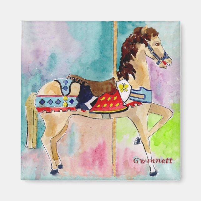Biege Carousel Horse Magnet (Framsidan)