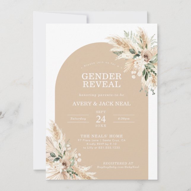 Biege Pampas Grass Baby Gender Reveal Inbjudningar (Framsida)
