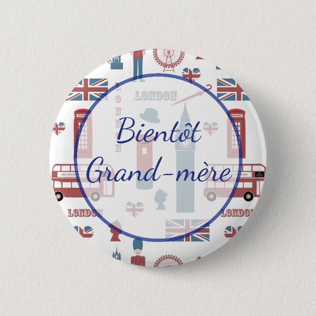 Bientôt Grand-mère Baby Shower Button Knapp (Framsida)
