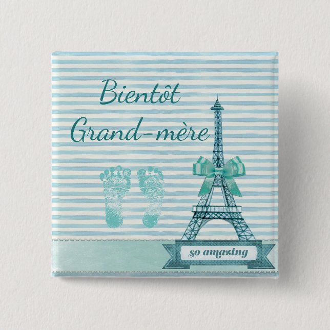 Bientôt Grand-mère Baby Shower Button Knapp (Framsida)