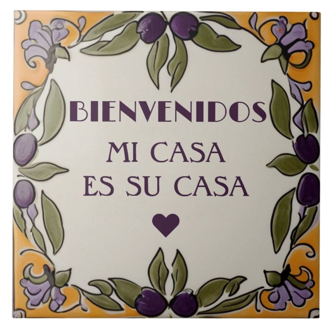 Bienvenidos Mi Casa Es Su Casa Black Olive Welcome Kakelplatta (Framsidan)