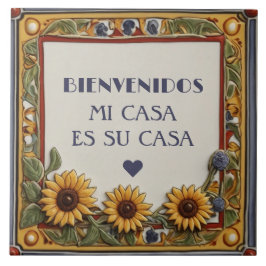 Bienvenidos Mi Casa Es Su Casa Sunflower Sign Kakelplatta