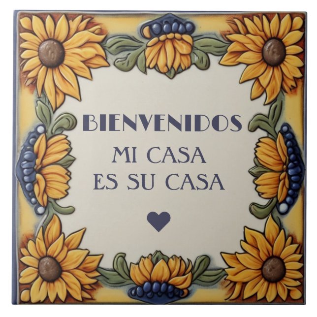 Bienvenidos Mi Casa Es Su Casa Sunflowers Plaque Kakelplatta (Framsidan)