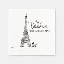 Bienvenue Paris Doodle Sketch Baby Shower Pappersservett