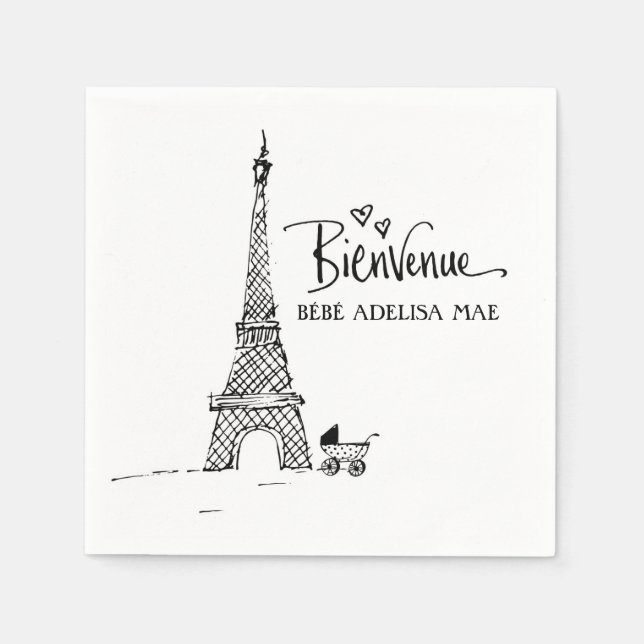 Bienvenue Paris Doodle Sketch Baby Shower Pappersservett (Framsidan)