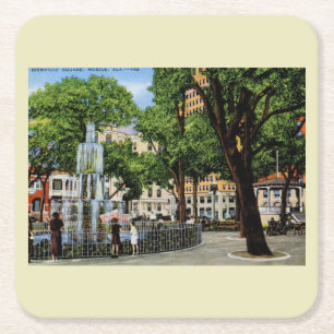 Bienville Sq., Mobile, AL Vintage Underlägg Papper Kvadrat