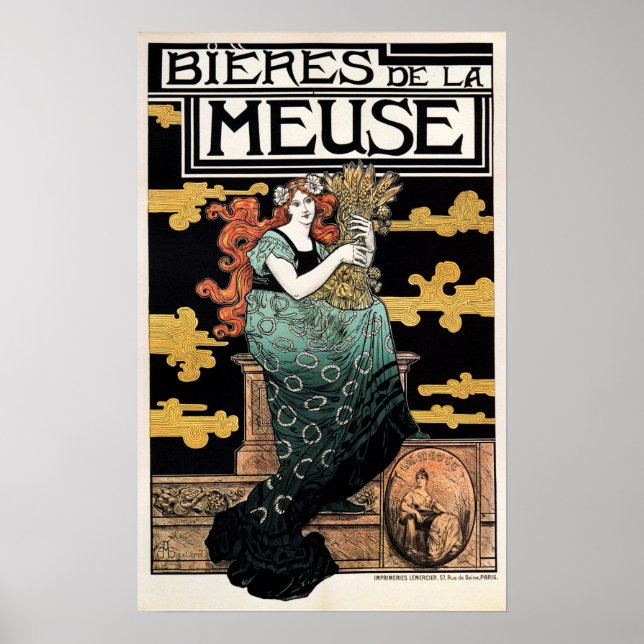 BIERES DE LA MEUSE 1896 Marc Auguste Art nouveau Poster (Framsidan)
