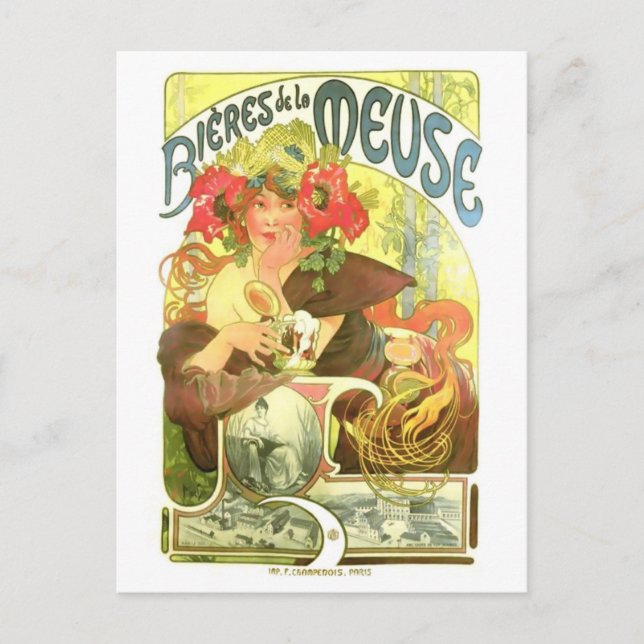 Bières de la Meuse, Alphonse Mucha Vykort (Framsida)