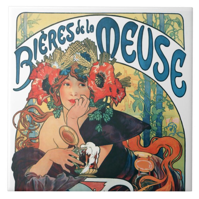 Bieres de la Meuse, Mucha Ceramic Tile Kakelplatta (Framsidan)