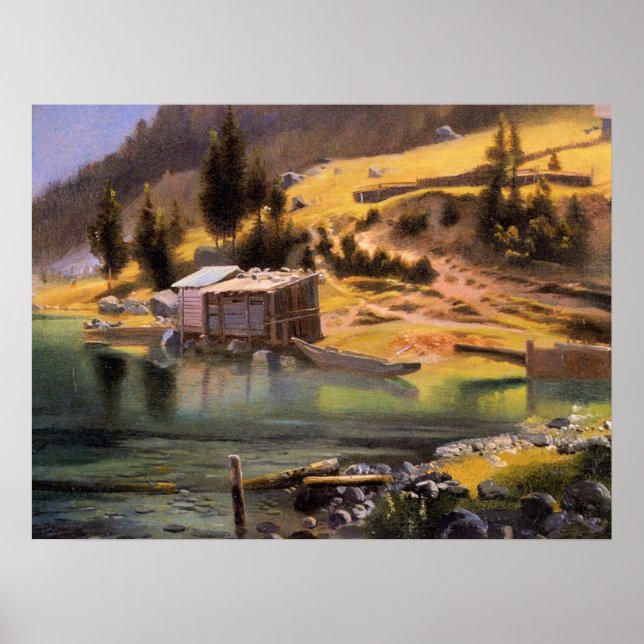 Bierstadt - Fiske- och jaktläger i Alaska Poster (Framsidan)