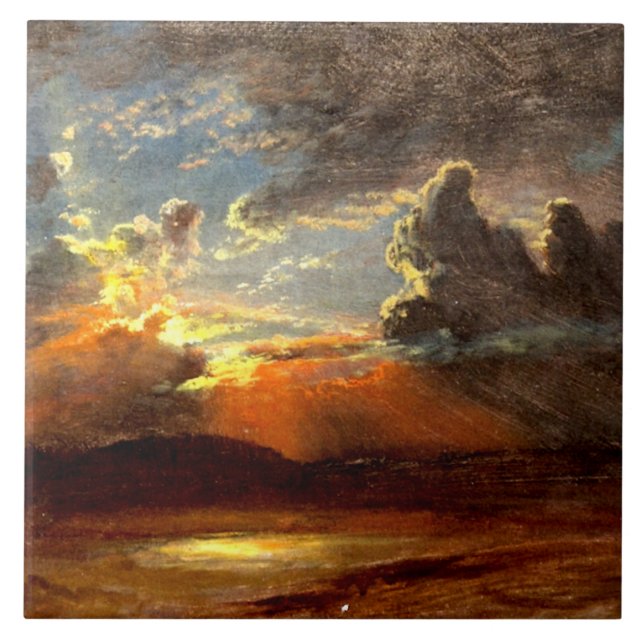Bierstadt - Solbelysta himlar, vacker landskaps ko Kakelplatta (Framsidan)