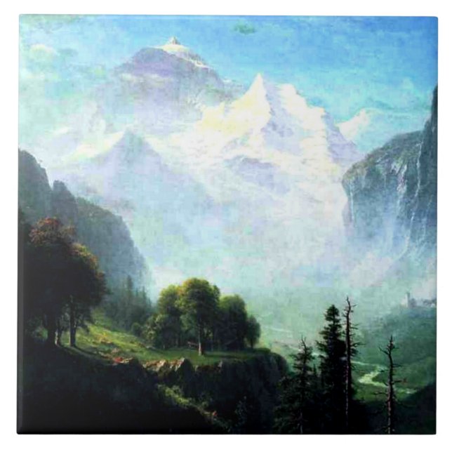 Bierstadt - Staubbachfallen nära Lauterbrunnen Kakelplatta (Framsidan)