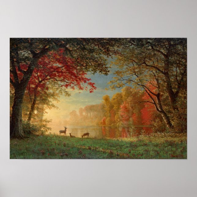 Bierstadt Sunset Hjort Sjö Painting Poster (Framsidan)