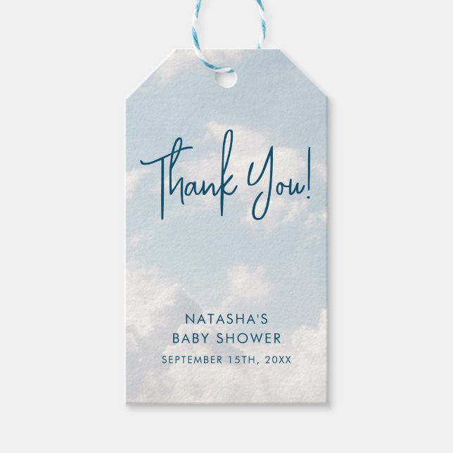 Biet i Heaven Clouds Baby Shower Presentetikett (Framsidan)