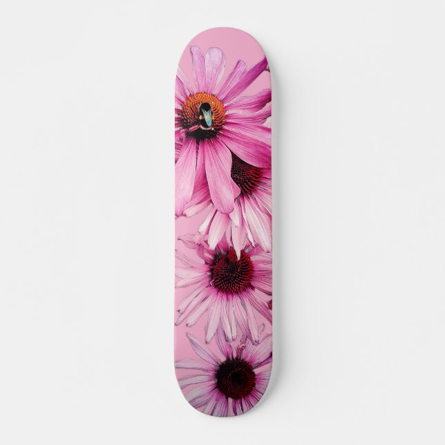 Biet, med rosa blommor  mini skateboard bräda 18,5 cm (Framsida)