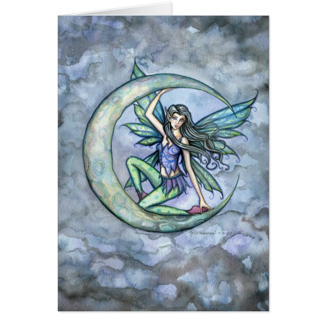 Biet om Måne Fairy Fantasy Art Card Hälsningskort (Framsidan)