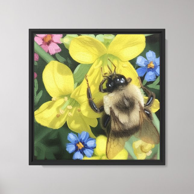 Biet på gul blomma canvastryck (Framsida)