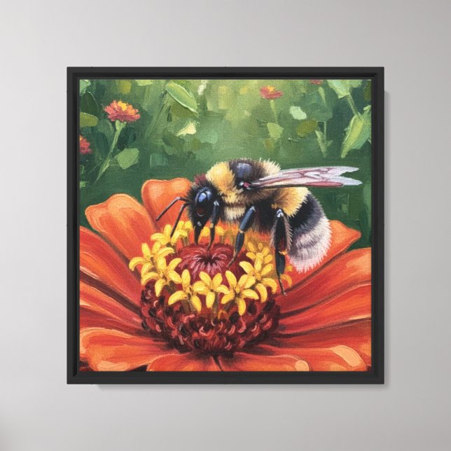 Biet på orange blomma canvastryck (Framsida)