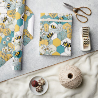 Biets Blommigt Honeycomb Mönster med Daisy Presentpapper