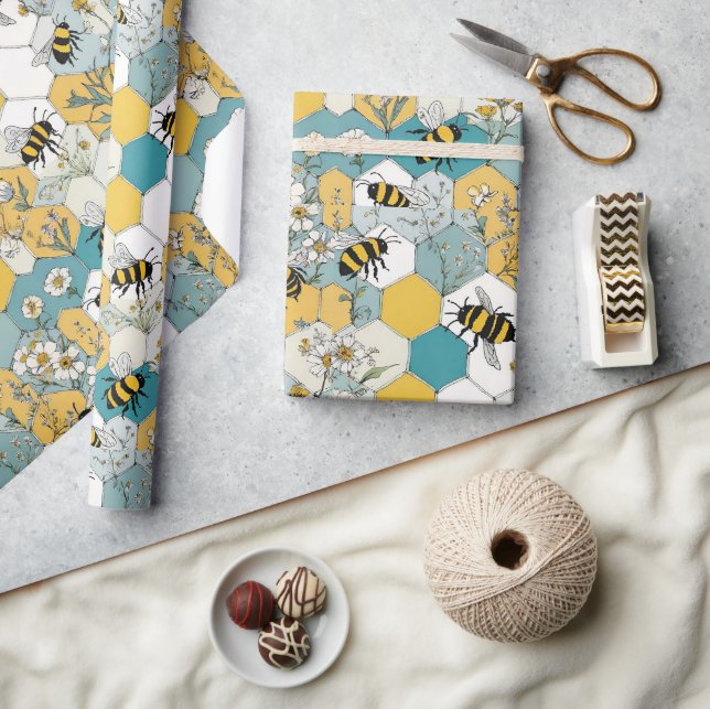 Biets Blommigt Honeycomb Mönster med Daisy Presentpapper (Hantverk)