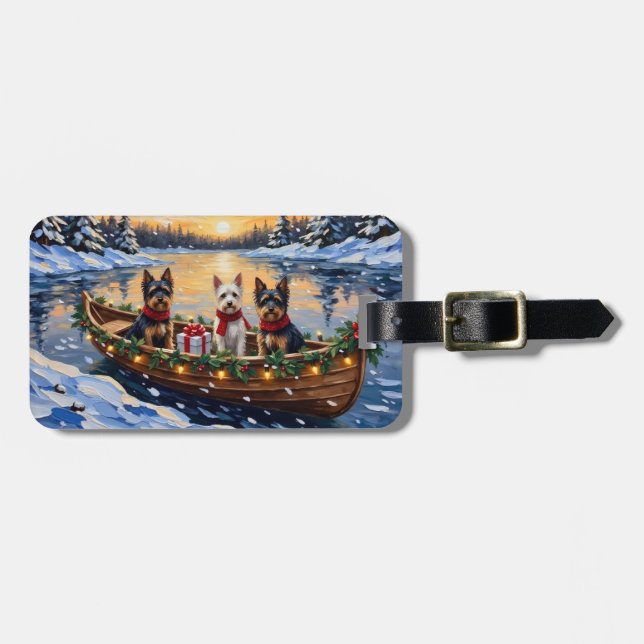 Biewer Terrier Christmas Boat Holiday Bagagebricka (Horisontell Framsida)