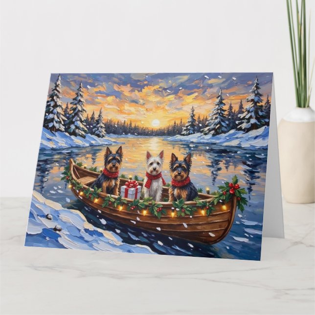 Biewer Terrier Christmas Boat Holiday Kort (Framsida)