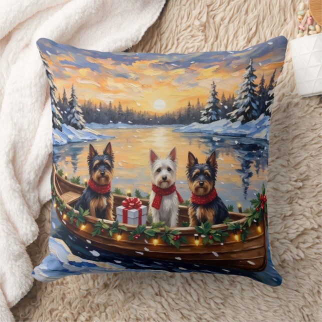 Biewer Terrier Christmas Boat Holiday Kudde (Filt)