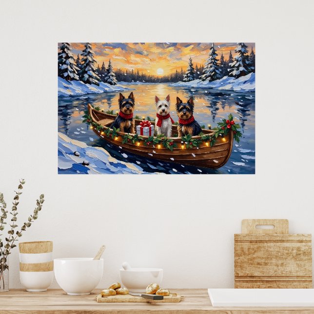 Biewer Terrier Christmas Boat Holiday Poster (Kök)