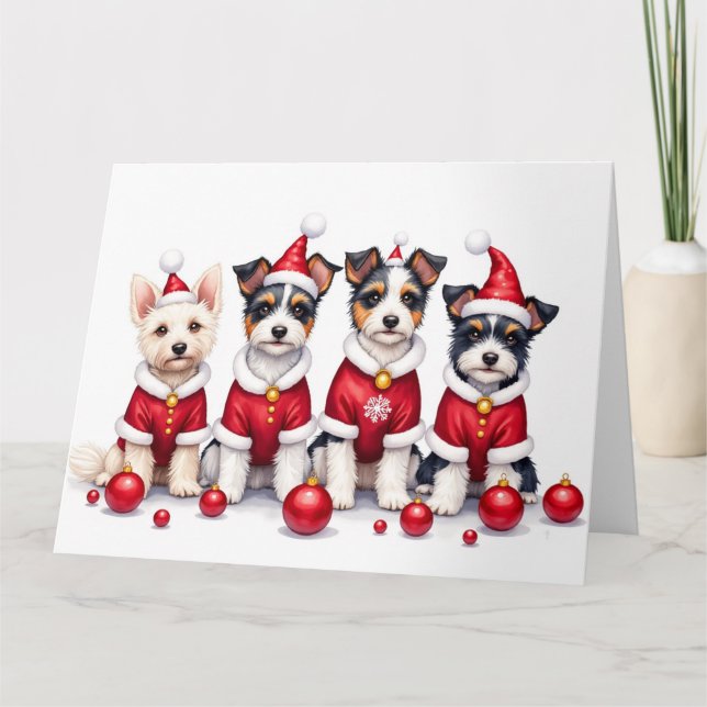 Biewer Terrier Christmas Dress Santa Hat Kort (Framsida)