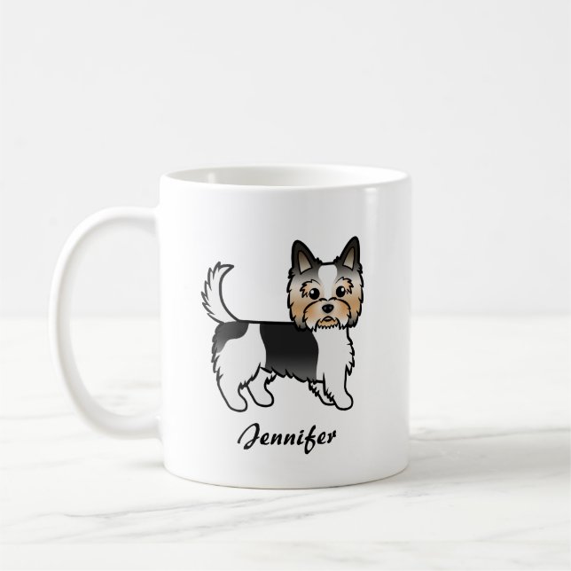 Biewer Terrier Cute Tecknad hund & Namn Kaffemugg (Vänster)