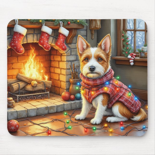 Biewer Terrier Fireplace with Christmas Lights Musmatta (Framsidan)