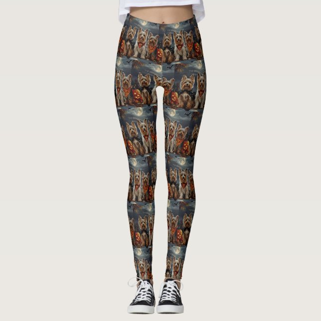 Biewer Terrier Halloween Kuslig  Leggings (Framsida)