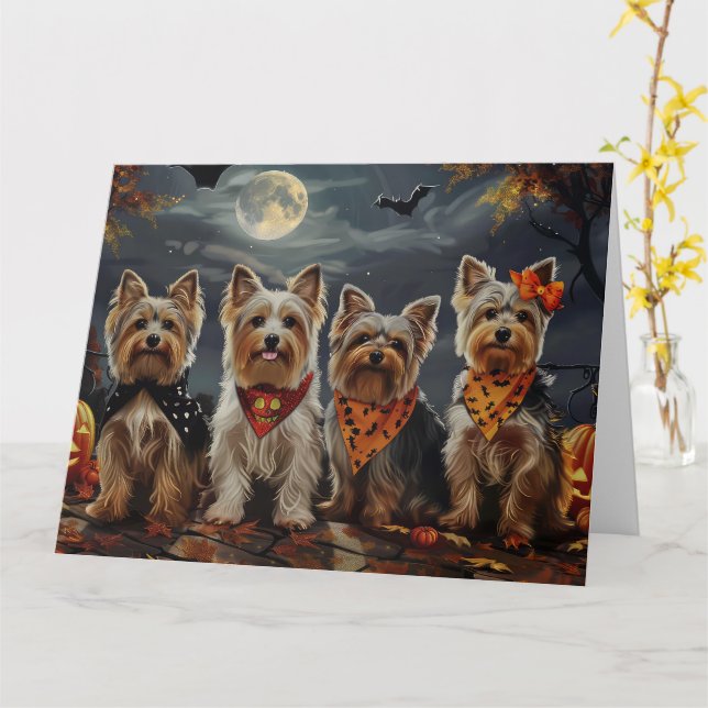 Biewer Terrier Halloween Spooky Kort (Gul blomma)