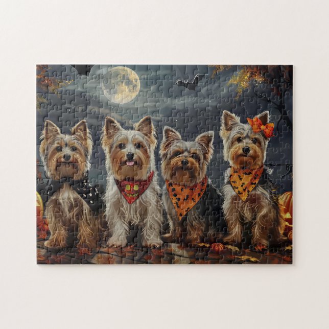 Biewer Terrier Halloween Spooky Pussel (Horisontell)