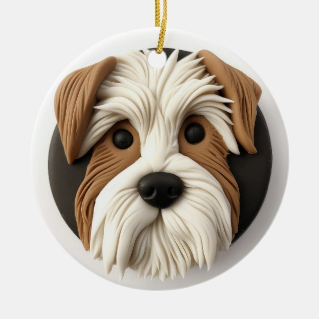 Biewer Terrier Hund 3D Inspired Julgransprydnad Keramik (Framsidan)