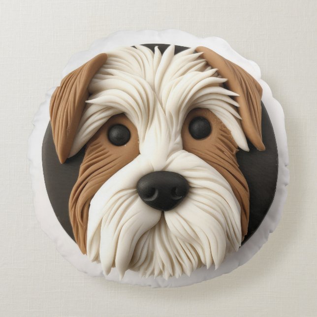 Biewer Terrier Hund 3D Inspired Rund Kudde (Framsidan)