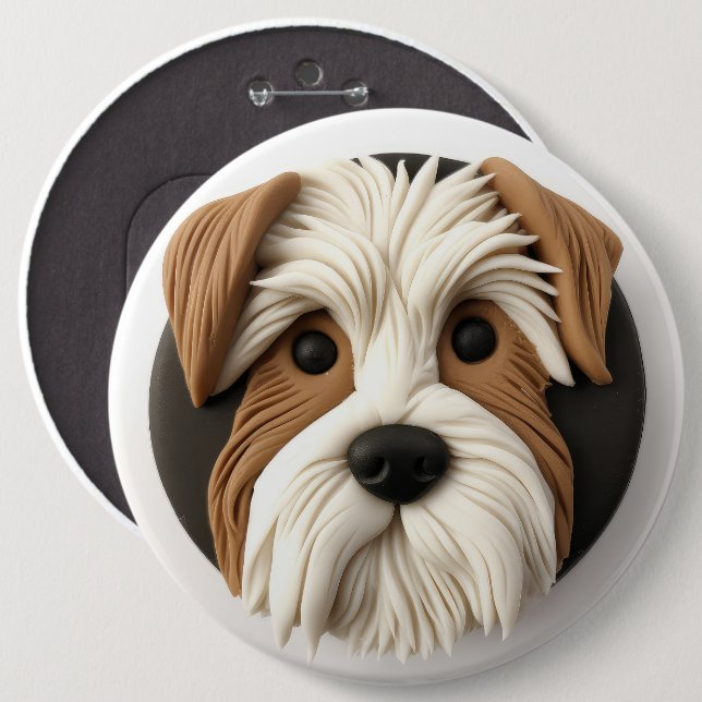 Biewer Terrier Hund 3D Inspirerad Knapp (Framsida & baksida)