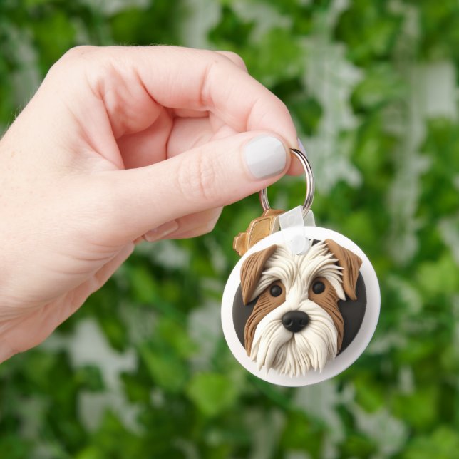 Biewer Terrier Hund 3D Inspirerad Nyckelring (Hand)