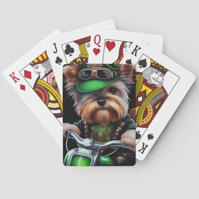 Biewer Terrier Hund Driving Bike St. Patrick's Day Casinokort (Baksidan)