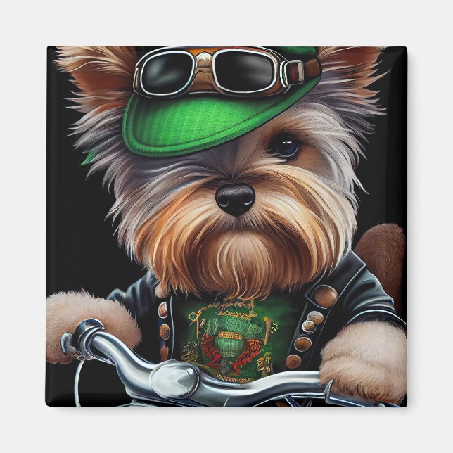 Biewer Terrier Hund Driving Bike St. Patrick's Day Magnet (Framsidan)