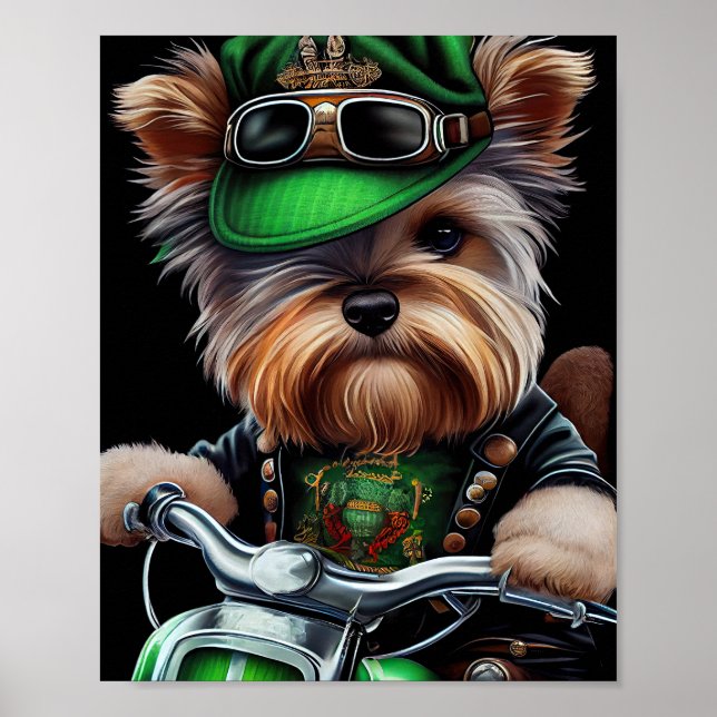 Biewer Terrier Hund Driving Bike St. Patrick's Day Poster (Framsidan)