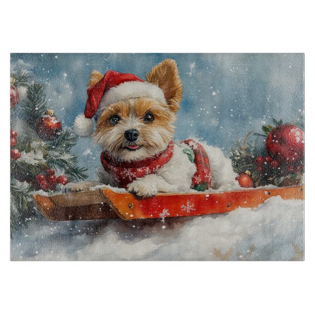 Biewer Terrier Hund i Släd Låt det Snöa Jul (Framsidan)