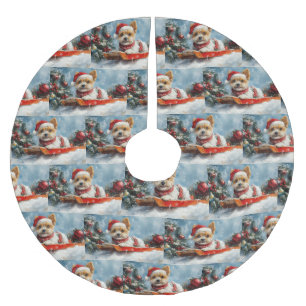 Biewer Terrier Hund i Släd Låt det Snöa Jul Julgransmatta Borstad Polyester