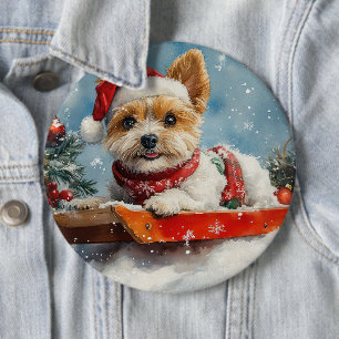Biewer Terrier Hund i Släd Låt det Snöa Jul Knapp
