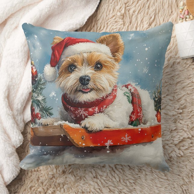 Biewer Terrier Hund i Släde Låt det Snöa Jul Kudde (Filt)