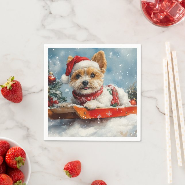Biewer Terrier Hund i Släde Låt det Snöa Jul Pappersservett (Insitu)