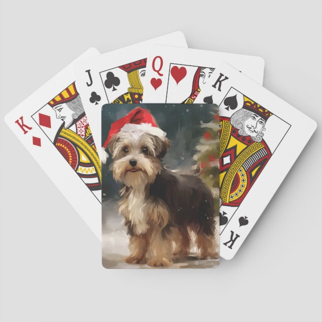 Biewer Terrier Hund i Snö jul Casinokort (Baksidan)