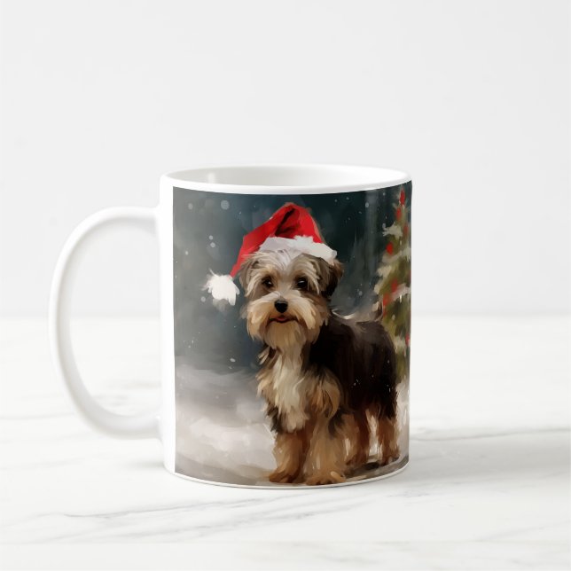 Biewer Terrier Hund i Snö jul Kaffemugg (Vänster)